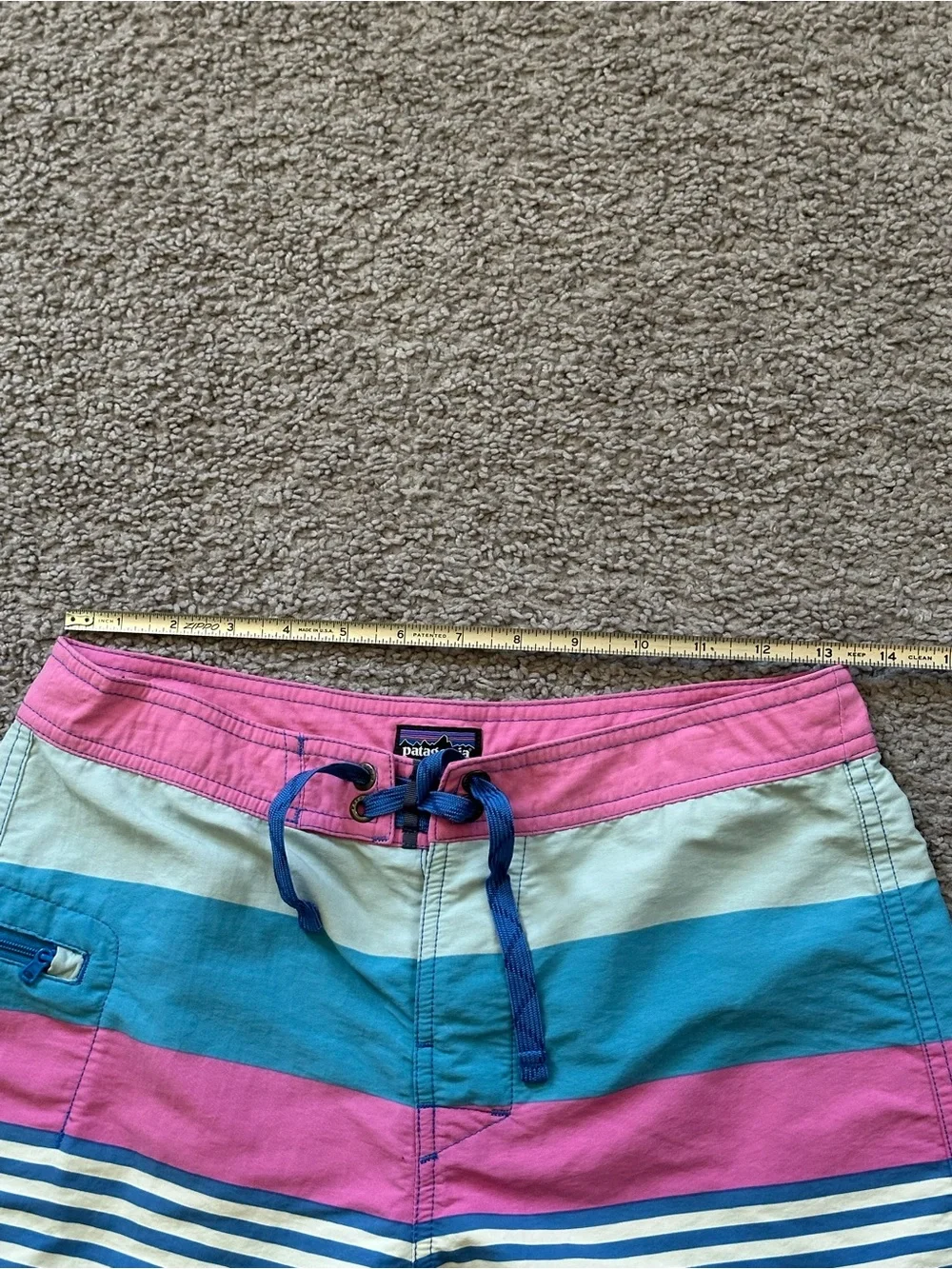 Boys Patagonia size 16 Striped Board Shorts in Pink, Teal & Light Blue